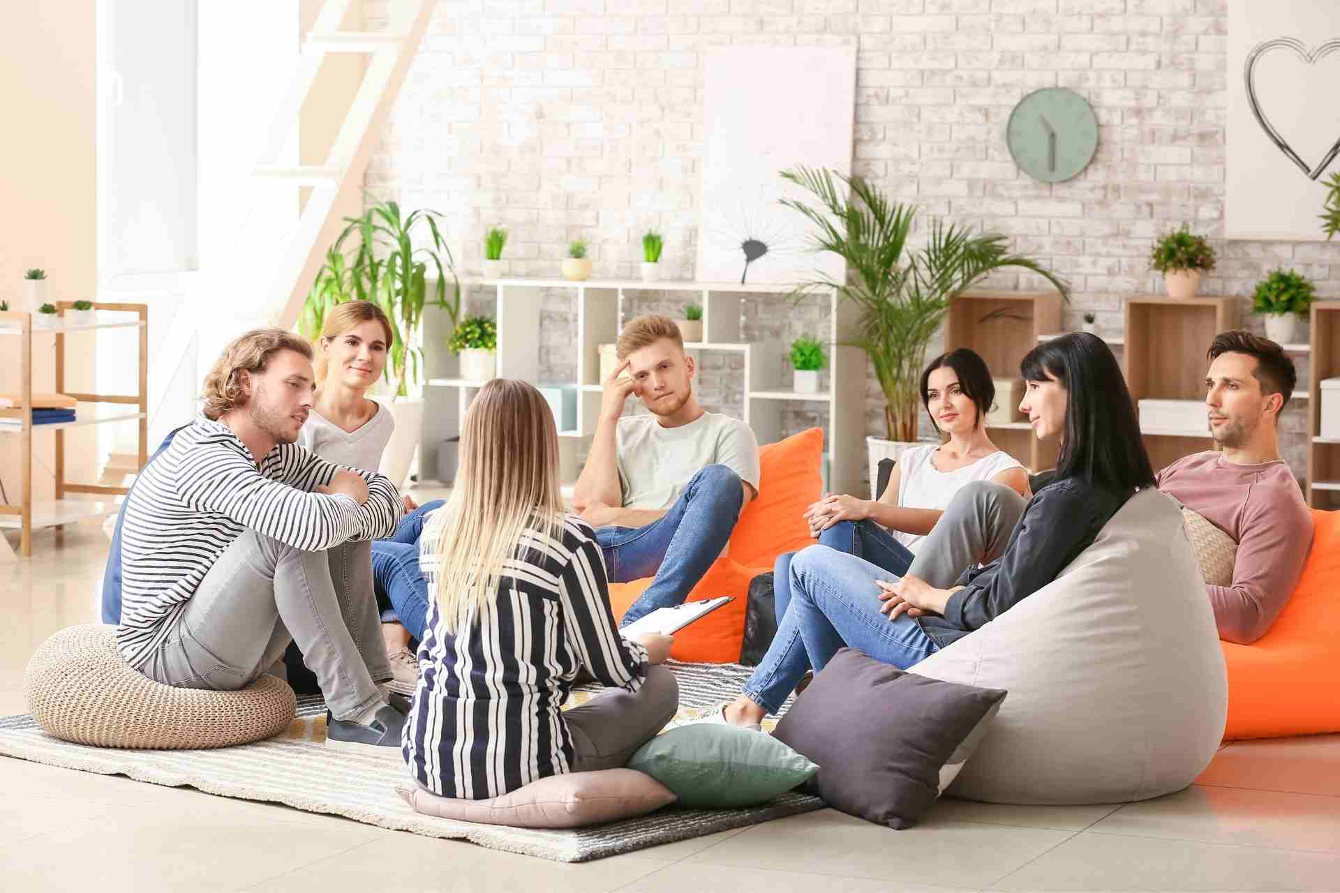 Participants taking part in a mental health intensive outpatient program (IOP) group therapy session